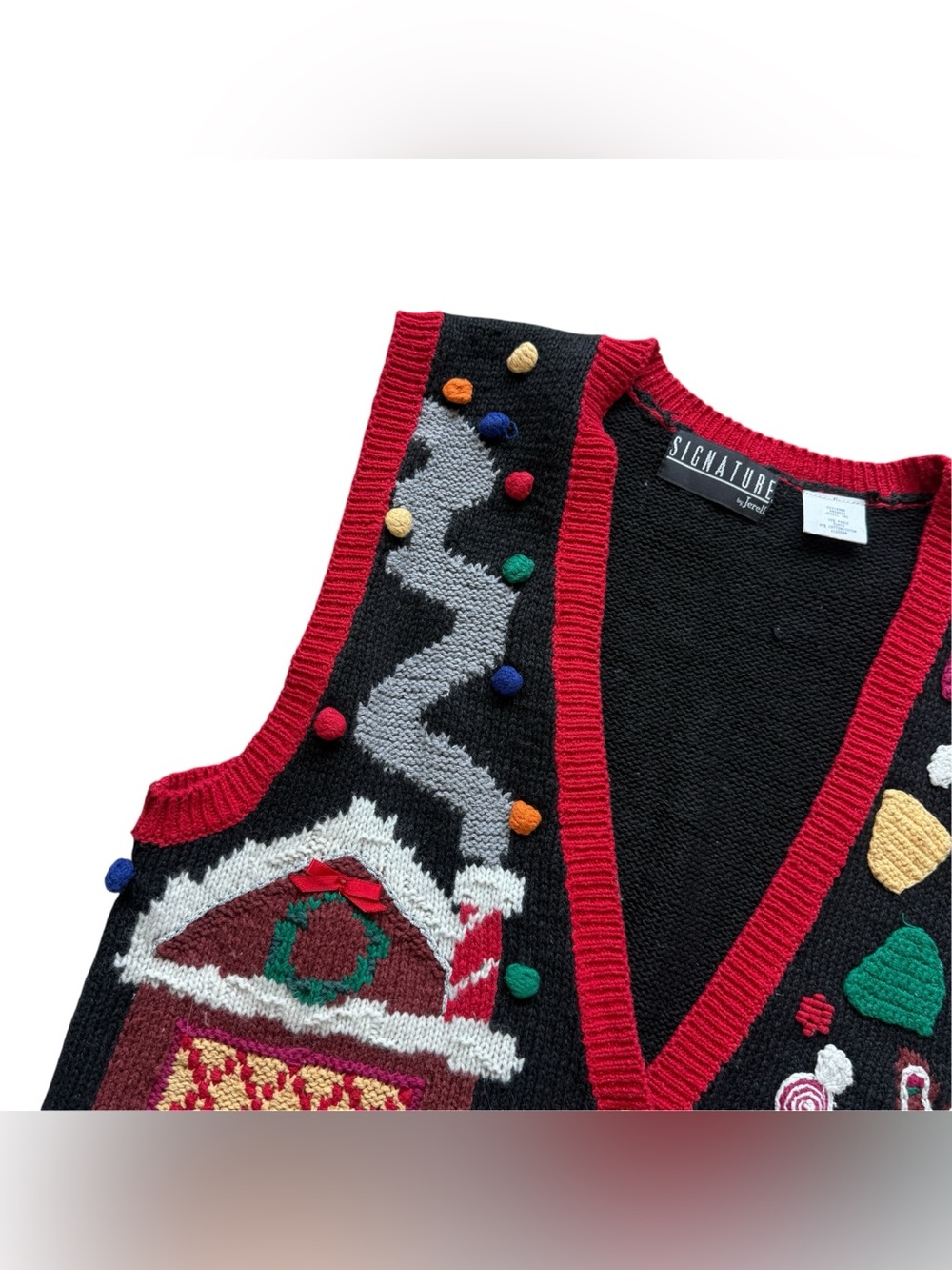Vintage Signature Jerell S Christmas Sweater Vest Gingerbread Santa Novelty Knit - Picture 4 of 13
